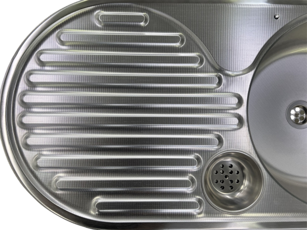 RIEBER ovale Spüle Küchenspüle Rundbecken 86 x 43,5 cm EDELSTAHL 18/10 E86 TAR 9926 leinen