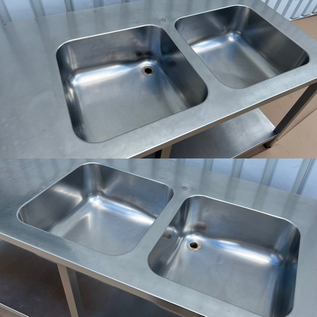 Gastronomie Auflage-Spüle 250x80 cm Edelstahl Spültisch mit Grundboden 2 Becken Rechts und Ablage Arbeitsplatte Sondermaß