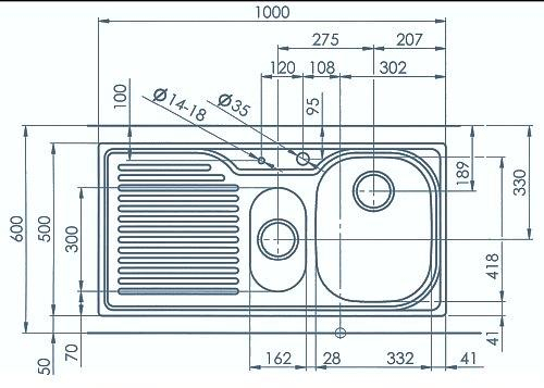 SUTER Comfort C100 Spüle 100x50 cm EDELSTAHL-LEINEN Becken-Rechts