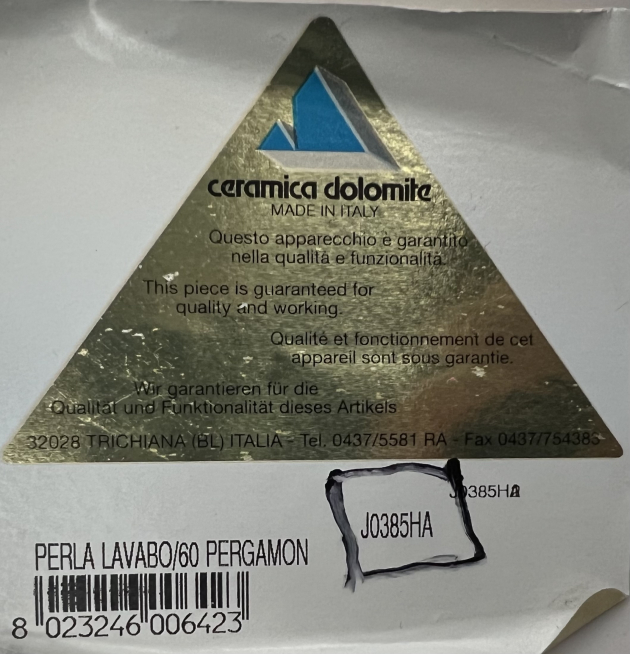 CERAMICA DOLOMITE Perla Waschbecken Waschtisch PERGAMON 60 x 50 cm
