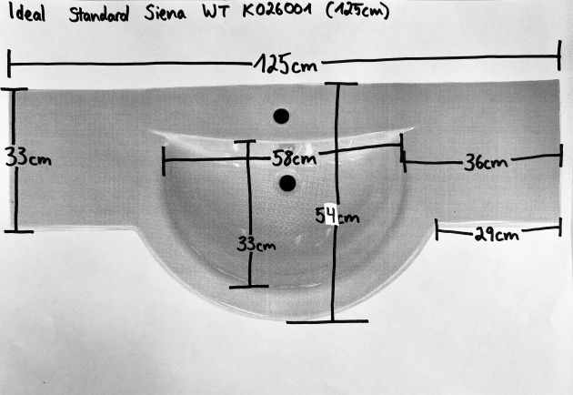 IDEAL STANDARD SIENA Waschbecken Waschtisch 125 x 54 cm rechts und links Schnittkante WEISS