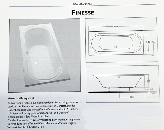 IDEAL STANDARD Acryl Badewanne Finesse 180 x 80 cm WEISS