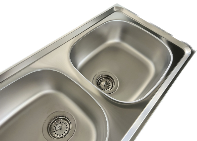 RIEBER Doppelbecken Spüle Einbauspüle Küchenspüle EDELSTAHL 123 x 43 cm Doppelspülbecken mit Abtropffläche, drehbar