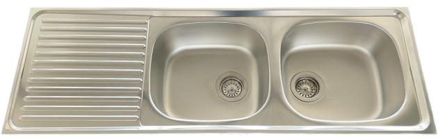 RIEBER Doppelbecken Spüle Einbauspüle Küchenspüle EDELSTAHL 123 x 43 cm Doppelspülbecken mit Abtropffläche, drehbar