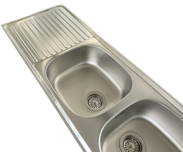 RIEBER Doppelbecken Spüle Einbauspüle Küchenspüle EDELSTAHL 123 x 43 cm Doppelspülbecken mit Abtropffläche, drehbar