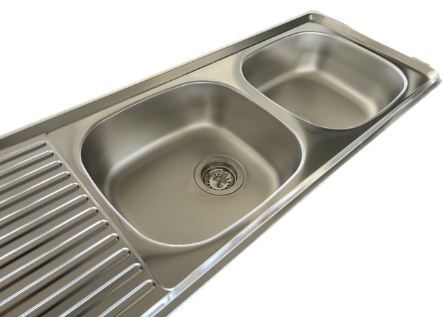 RIEBER Doppelbecken Spüle Einbauspüle Küchenspüle EDELSTAHL 123 x 43 cm Doppelspülbecken mit Abtropffläche, drehbar