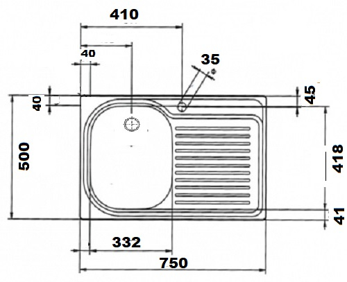 SUTER Comfort C75 Spüle 75x50 cm Edelstahl BECKEN-LINKS