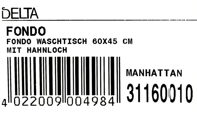Keramag Delta Fondo 60 x 45 cm Waschtisch Waschbecken Manhattan Grau