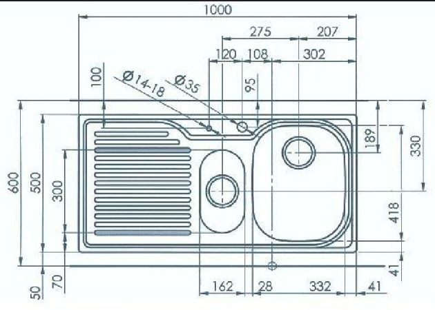 SUTER Comfort C100 Spüle 100x50 cm EDELSTAHL-MATT Becken-Rechts