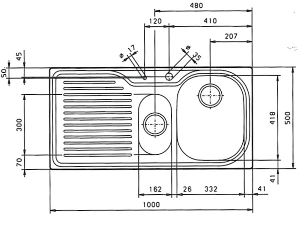 SUTER Comfort C100 Spüle 100x50 cm EDELSTAHL-MATT Becken-Links