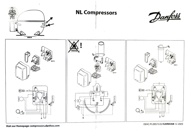 Danfoss NL9F 105G Kompressor R134a 6802 50Hz 220-240V Motor SB034310 Ab014428 Compressor NL9FX Kit