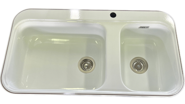 ALAPE Doppelbecken-Spüle 124 WEISS m. Contur MOCCA 92x50,5