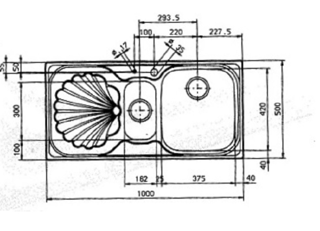 SUTER Ocean OC-100 Spüle 100x50 cm EDELSTAHL Becken-Rechts