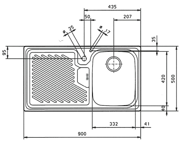 SUTER Ideal IS90 flächenbündige Spüle 90x50 cm EDELSTAHL B-R