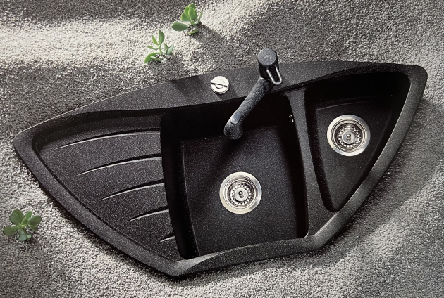 RIEBER Tenor EL Eck-Spüle Graphit-Schwarz-Granit 104,5x50 cm