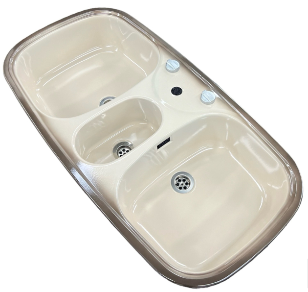 RIEBER Samba/2 Doppelbecken-Spüle Platin-Beige-Braun 96 x 50 cm 3-HL mit Excenterloch