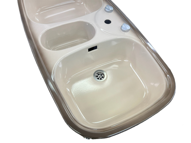 RIEBER Samba/2 Doppelbecken-Spüle Platin-Beige-Braun 96 x 50 cm 3-HL mit Excenterloch