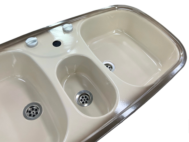 RIEBER Samba/2 Doppelbecken-Spüle Platin-Beige-Braun 96 x 50 cm 3-HL mit Excenterloch