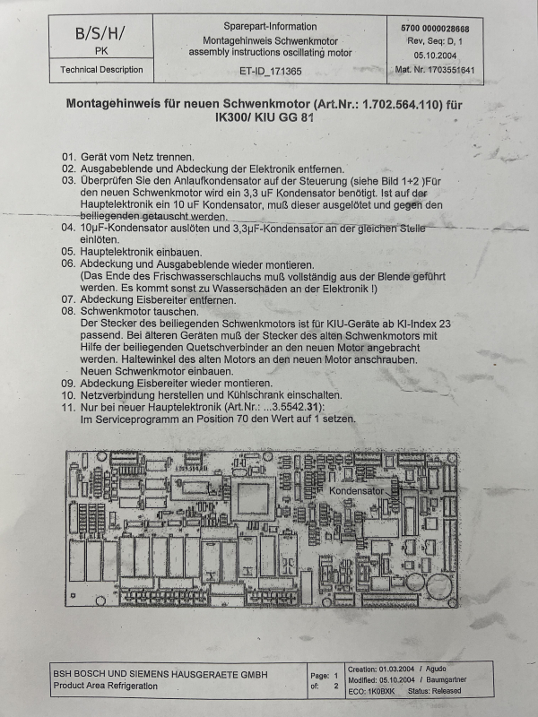 Gaggenau Wanne Eisbehälter Schwenkmotor Eisbereiter Eiswürfelschale Motor Side by side Kühlschrank KIUGG81 Ersatzteil 00366084 N1121 00987064 00971133