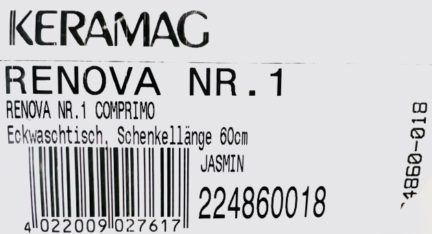 KERAMAG Renova Comprimo Eck-Waschbecken Eck-Waschtisch JASMIN 60 cm
