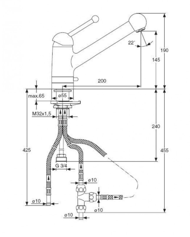 Ideal Standard Meloh Amica Küchenarmatur Niederdruck Schwarz mit Geräteanschluss