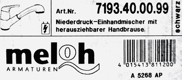 IDEAL STANDARD Meloh Prima Combi Küchenarmatur Niederdruck mit Brause Schwarz