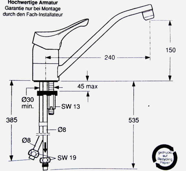 IDEAL STANDARD Ceramix Küchenarmatur Armatur NIEDERDRUCK Weiss