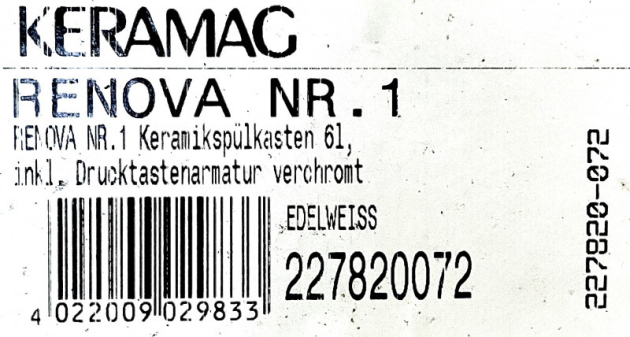 KERAMAG Renova Keramik-Spülkasten Einlauf hinten Edelweiss