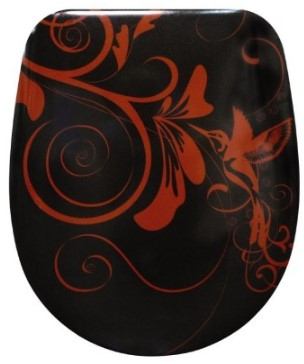 HAMBERGER Toilettenbrille WC-Deckel WC-Sitz Asia Style Dekor Schwarz Rot