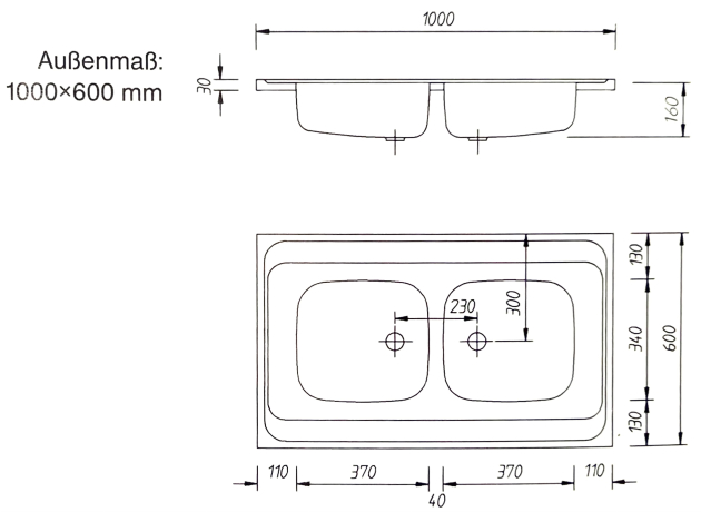 RIEBER Auflage-Spüle Doppelbecken 100 x 50 cm Edelstahl Küchenspüle Spülbecken 2 Becken