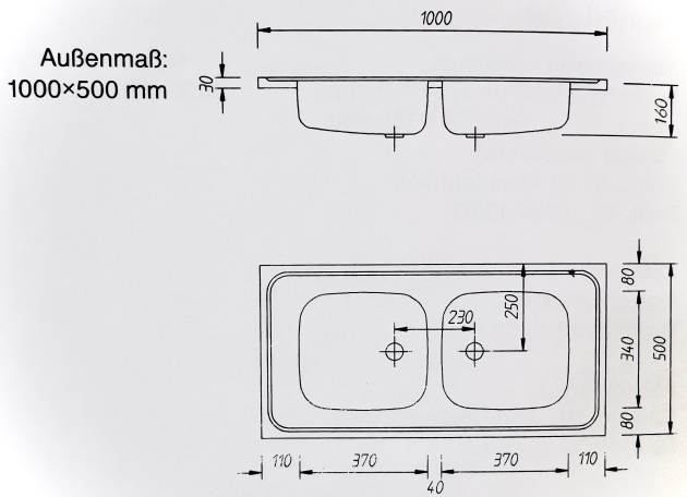 RIEBER Auflage-Spüle Doppelbecken 100 x 50 cm Edelstahl Küchenspüle Spülbecken 2 Becken