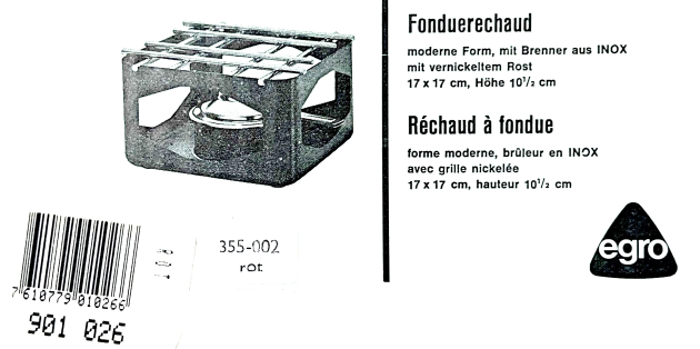 Egro Rechaud Fondue Speisewärmer Tischkocher Stövchen Brennpastenbehälter Essenwärmer ROT