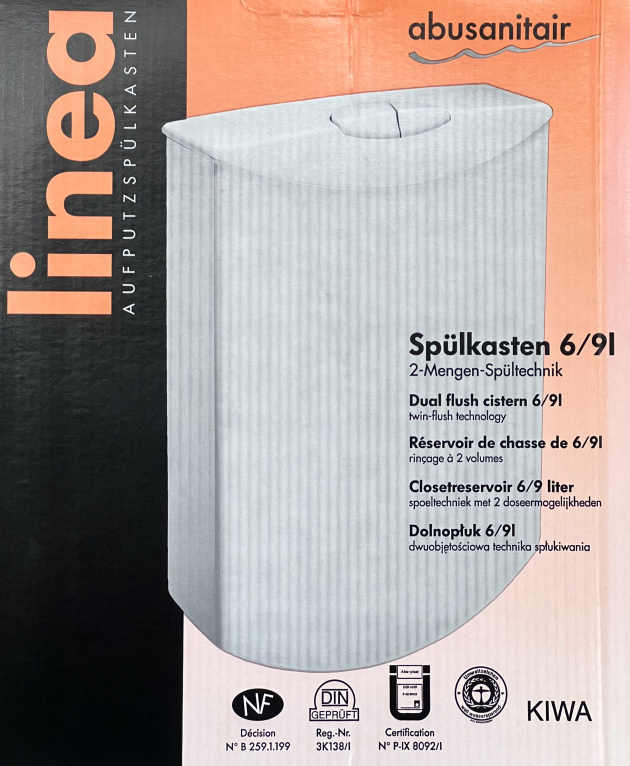 SANIT ABUSANITAIR LINEA Spülkasten Pergamon Creme Weiß Aufputzspülkasten Start-Stop 6–9L Aufputz Toilettenspülung Kastenspüler Klospülung