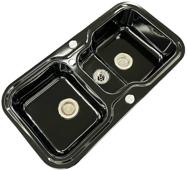 ALAPE Doppelbecken-Spüle 138 Schwarz 97x50,5 cm – Emaillierte Stahlspüle mit 2 Becken Küchenspüle, Doppelspüle, Doppelbecken-Spüle, Einbauspüle, 2-Becken-Spüle