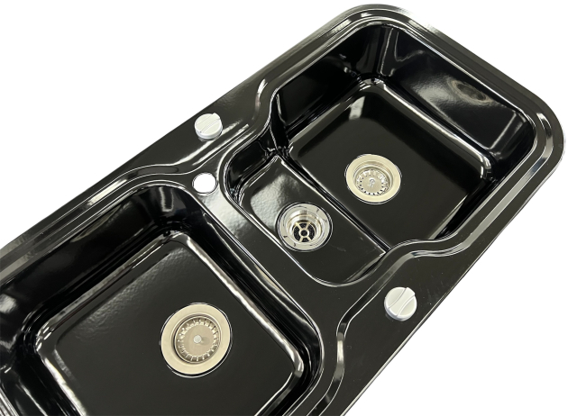 ALAPE Doppelbecken-Spüle 138 Schwarz 97x50,5 cm – Emaillierte Stahlspüle mit 2 Becken Küchenspüle, Doppelspüle, Doppelbecken-Spüle, Einbauspüle, 2-Becken-Spüle