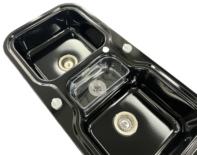 ALAPE Doppelbecken-Spüle 138 Schwarz 97x50,5 cm – Emaillierte Stahlspüle mit 2 Becken Küchenspüle, Doppelspüle, Doppelbecken-Spüle, Einbauspüle, 2-Becken-Spüle