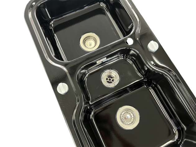 ALAPE Doppelbecken-Spüle 138 Schwarz 97x50,5 cm – Emaillierte Stahlspüle mit 2 Becken Küchenspüle, Doppelspüle, Doppelbecken-Spüle, Einbauspüle, 2-Becken-Spüle