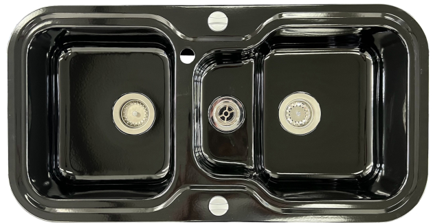 ALAPE Doppelbecken-Spüle 138 Schwarz 97x50,5 cm – Emaillierte Stahlspüle mit 2 Becken Küchenspüle, Doppelspüle, Doppelbecken-Spüle, Einbauspüle, 2-Becken-Spüle