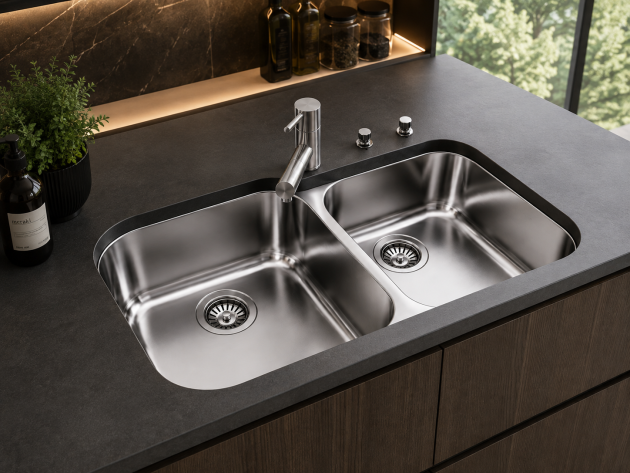 SUTER KWC D8U Unterbau-Spüle 82x48x17,5 cm 8 Edelstahl Doppelbecken Unterbauspüle Küchenspüle Spülbecken - Swiss Made