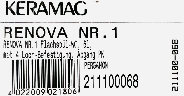Keramag Renova Stand-WC PERGAMON Abgang zur Wand