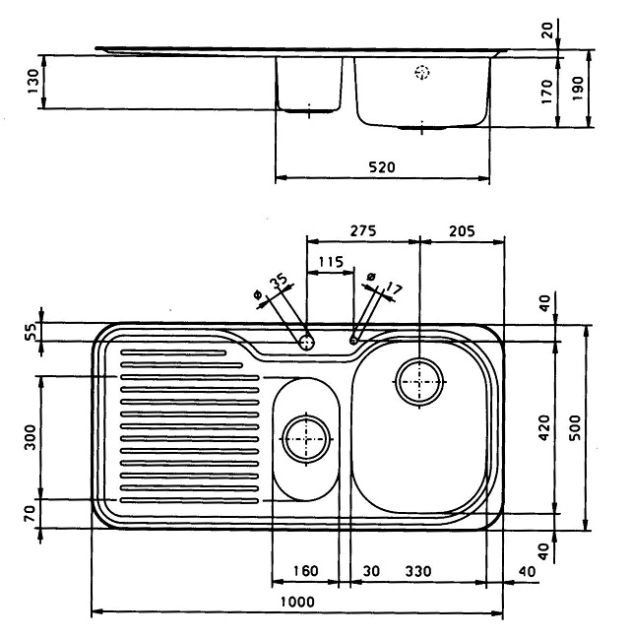 SUTER C-100 flächenbündige Spüle 98x48 Lava-Schwarz-Granit B-L
