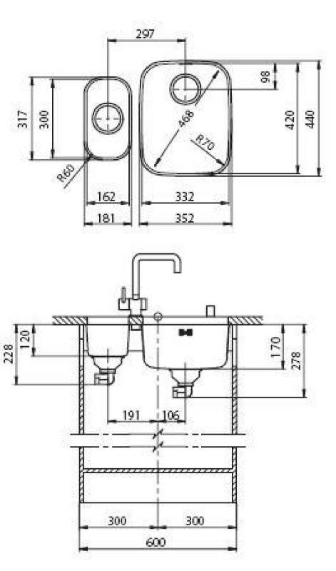 SUTER Ideal I16U Edelstahl-matt Unterbau-Becken / Spüle 18x32cm