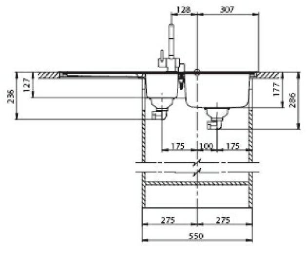 SUTER Ideal IL100 flächenbündige Spüle 100x50 cm EDELSTAHL B-L