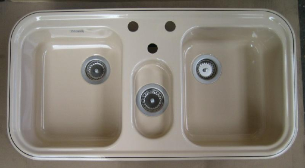 ALAPE Doppelbecken-Spüle 128 BAHAMABEIGE m. Contur MOCCA 97x50,5