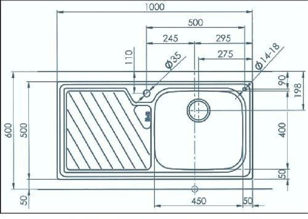 SUTER Royal RO100 flächenbündige Spüle 100x50 cm EDELSTAHL glänzend B-R
