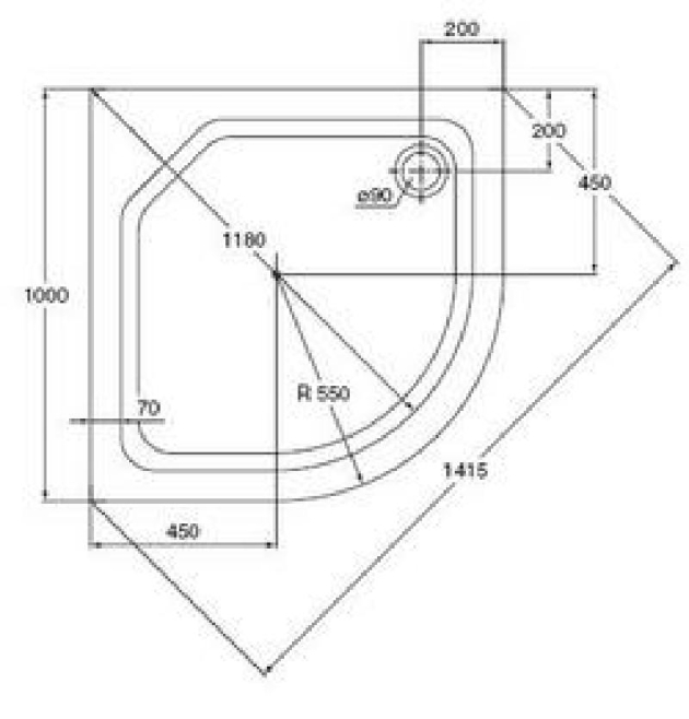 IDEAL STANDARD Duschwanne Dusche Duschtasse Top Viertelkreis 100 cm ÄGÄIS
