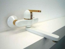 ROKAL Wand-Armatur Küchenarmatur in Weiss/Gold