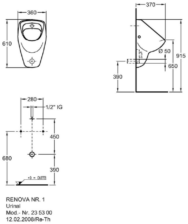 KERAMAG Urinal Renova mit Zulauf von hinten EDELWEISS