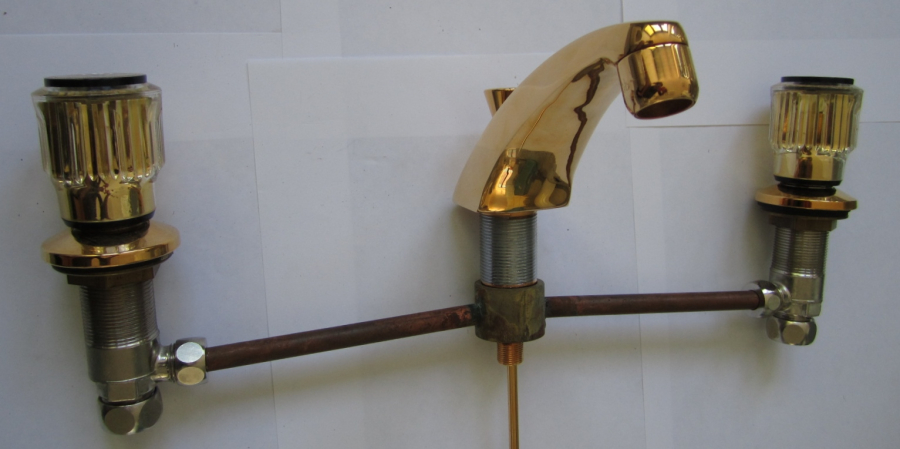 Wandmontage Waschbeckenarmatur Gold – 2-Loch Einhebel, Massives Messing, Mit Rough-in-Ventil