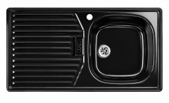 RIEBER E86K Spüle Küchenspüle Einbauspüle Schwarz B-R 86 x 43,5 cm Emaille Spülbecken rechts inkl. Ablaufgarnitur